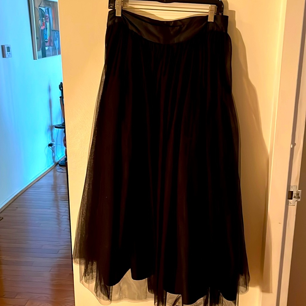 Black and white 
Black tulle flair lined skirt
White sleeveless top